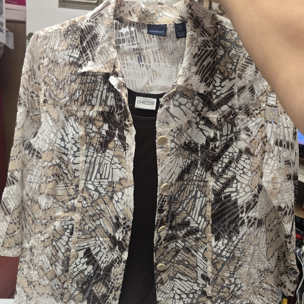 Abstract Patterned Button-Up Blouse - image 8